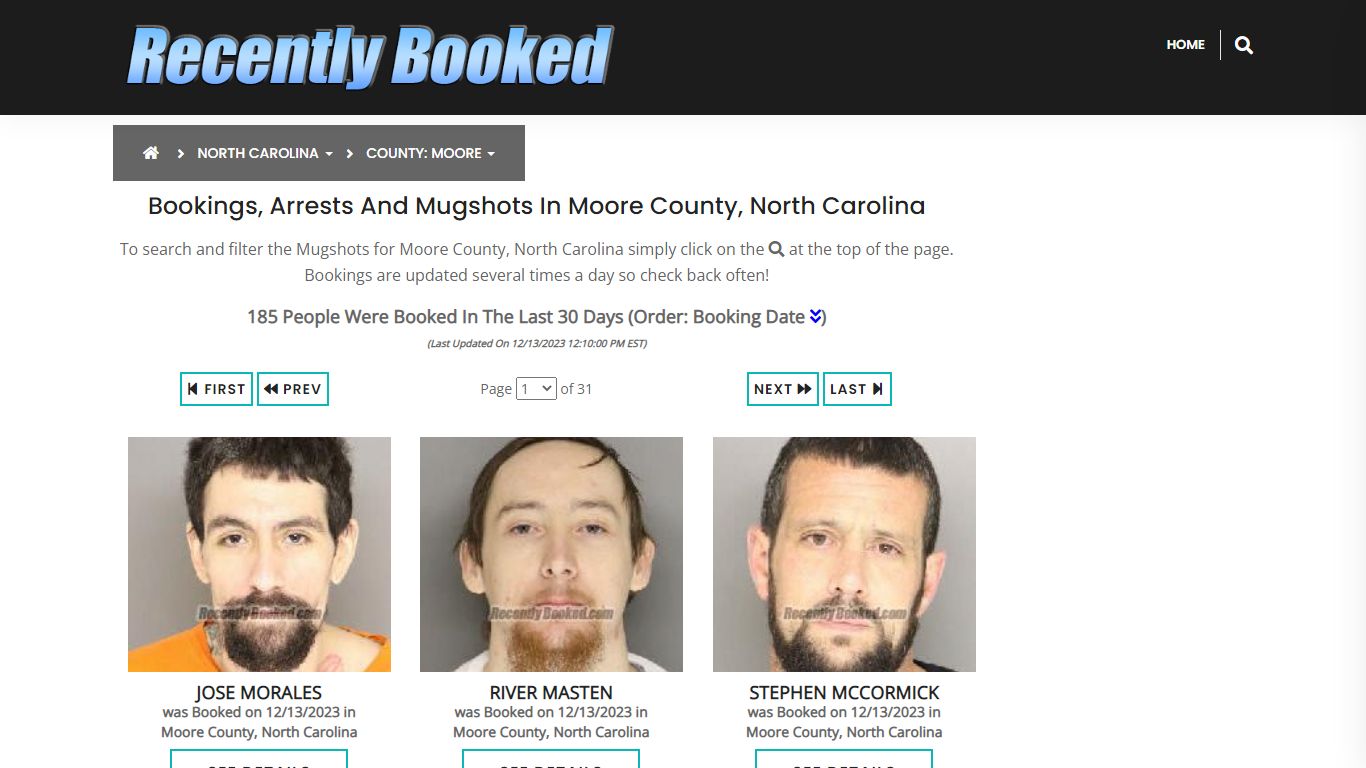 Bookings, Arrests and Mugshots in Moore County, North Carolina